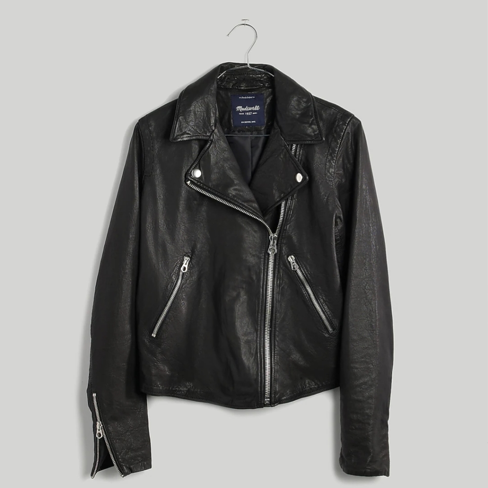 Madewell Washed Leather Motorcycle Jacket (Black)